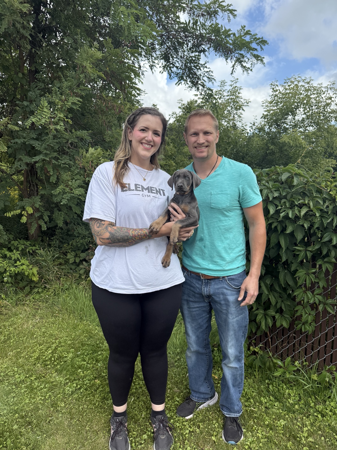 Shadow with his family on go-home day