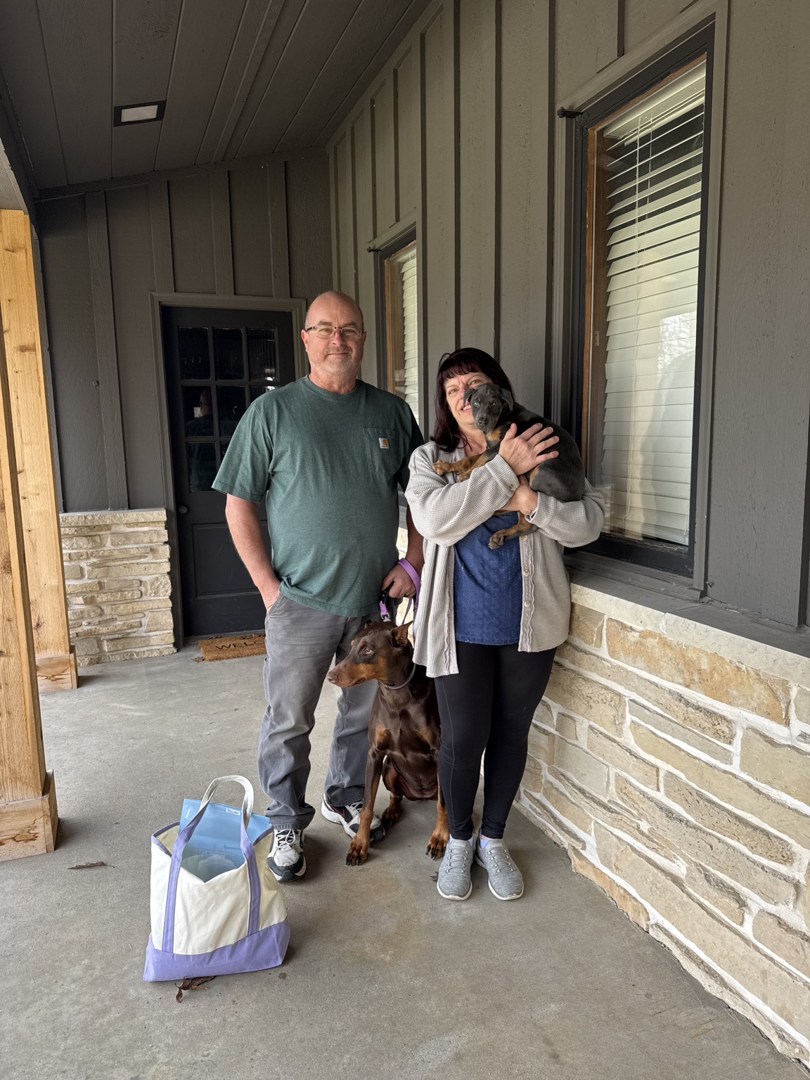 Violet with her family on go-home day