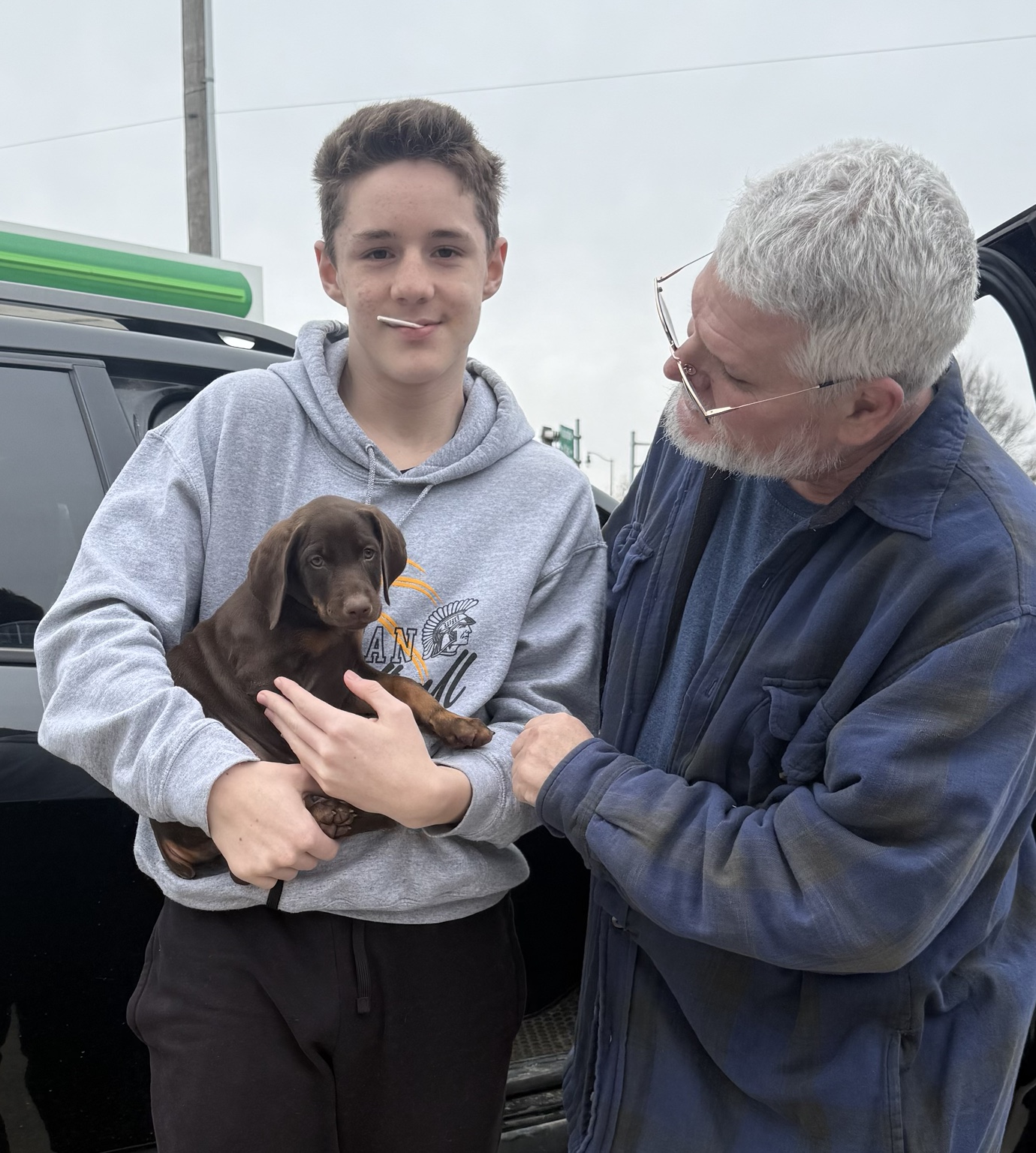 Coco with her family on go-home day